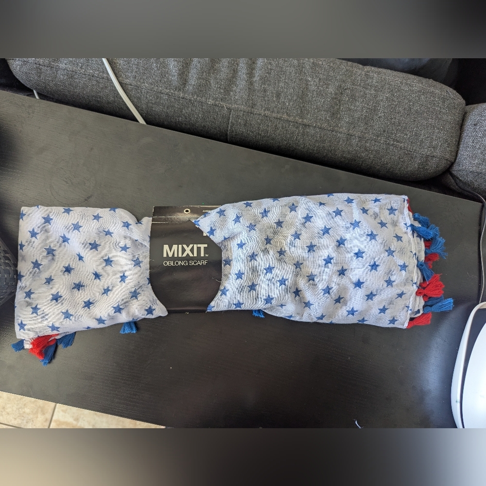 Mixit Oblong Scarf with Blue Stars